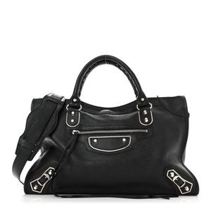 BALENCIAGA Shiny Goat Silver Metallic Edge Hardware City Black